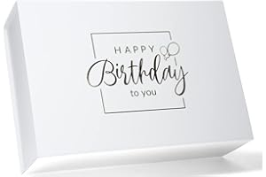 ideas in boxes Premium Geschenkbox Geburtstag, Geschenkkarton, Magnetbox, Magnetfaltbox, Geschenkverpackung für Geburtstag mit Schriftzug, 33x22x10cm, Weiß mit Gold