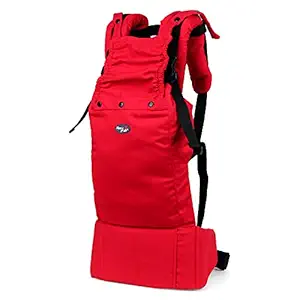 MOMS PRIDE Ergonomic Cotton Doux Baby Carrier Bag, 100% Cotton, Light-Weight, Safe & Ergonomic Baby Carry Bag with Hood & 4 Carry Positions, for (1 Months to 24 months Old Baby) - Suitable for Men & Women (RED)