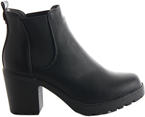 FrontCover Style 26 Black Leather Size 8 - Womens Ladies Chelsea Mid High Heel Booties Heeled Block Platform Winter Ankle Boots