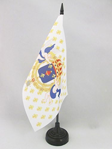 AZ FLAG - Kingdom of France Sacred Heart Table Flag 5'' x 8'' - French Royal Office Flag 100% Polyester 21 x 14 cm - Mini Desk Flag with 10'' Pole and Black Plastic Base