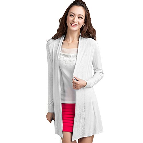 LOCOMO Plain Color Ribbed Waterfall Ruffle Flared Hem Cardigan FFJ028WHT