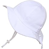 Toddler Sun Hat with Chin Strap, Drawstring Adjust Head Size, Breathable 50+ UPF (M: 9m - 3Y, White)