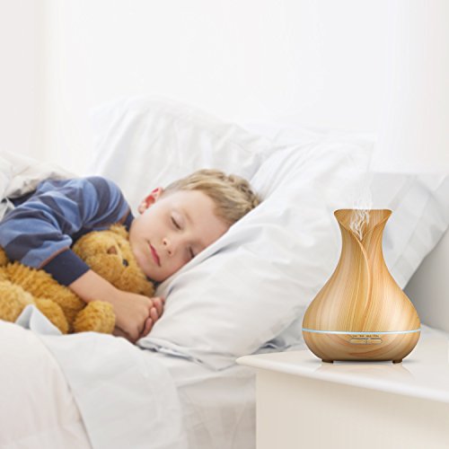 Aroma Diffuser, OliveTech 2017 neueste Holz Korn 400ml Ultraschall Ätherisches Öl Diffusor kühlen Mist Luftbefeuchter mit 7 Farbe LED Lichter ändern und Wasserlose Auto Absperrung für Hause Büro Schlafzimmer Baby Zimmer - 4