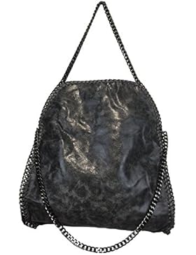 fashion&DU GLITZER Kette Hand Tasche Schultertasche Shopper Chain bag rot schwarz M2 größer