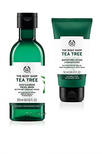 The Body Shop Tea Tree Skin Clearing Face Wash 250ml + The Body Shop Tea Tree Skin Mattifying Lotion 50ml - Antibacterial Spots Acne Clear Skin