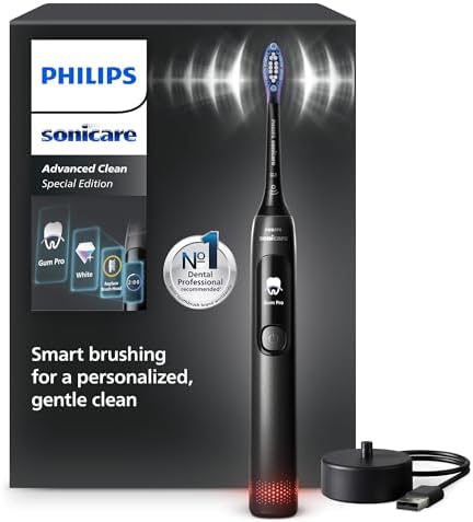 Philips Sonicare AdvancedClean Limited Edition, Spazzolino elettrico - schermo smart, sensore di pressione, promemoria sostituzione testina, 5 modalità di spazzolamento e SmarTimer, nero, HX3792/11