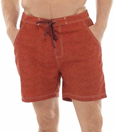 S39 Mens Swim Hawiian Shark Print Elasticated Shorts Beach Summer Mesh Lined (Large, Red)