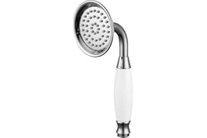 VET ITALY Vetrineinrete® Soffione doccia stile retrò in abs cromato lucido con attacco 1/2 pollici telefono doccia vasca con manico bianco A126