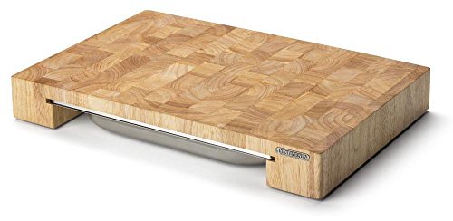 Continenta Profi Tranchierbrett, Edel-Schneidebrett aus Gummibaum Stirnholz Würfeln einzeln verleimt, mit Edelstahl Schublade, Größe: 48 x 32,5 x 6 cm
