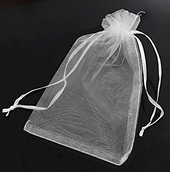 44JIU44 50 Pcs Organza Drawstring Gift Bag Pouch Wrap for Party/Game/Wedding (4.5x3.5") (White)