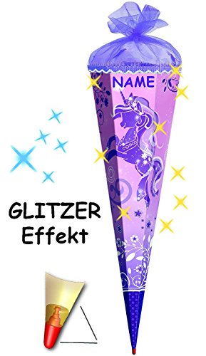 Schultüte – “ Einhorn – violett “ – 22 / 35 / 50 / 70 / 85 cm – Zuckertüte Roth – ALLE Größen – rund oder eckig – mit / ohne Holzspitze – für Mädchen / Geschenktüte – Pferd / Einhörner – Tiere – Märchen Blumenranken Prinzessin – Pferde - 4