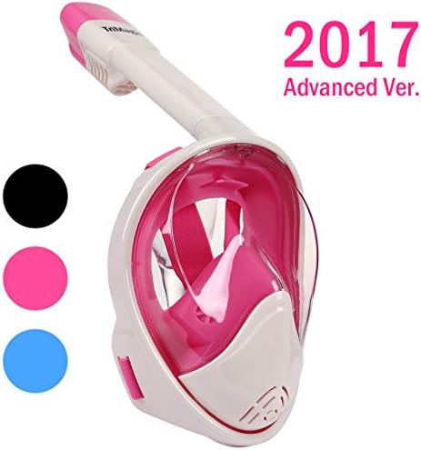 Snorkel Mask, TriMagic 180° Panoramic Full Face Design with Larger Viewing Area - Easy Breath and GoPro Compatible with Anti-Fog and Anti-Leak (2017 New Version)Pink White