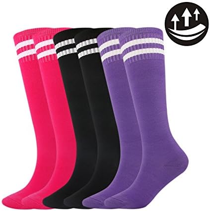 Fancy Fan Unisex Youth Teenage Football Athletic Socks Soccer Sports Knee High,2-10 Pairs (6 Pairs-black/pink/purple)