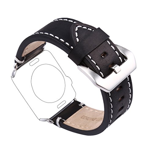 Für Apple Watch Armband 38mm Rosa Schleife® Schwarz Crazy Horse Lederarmband Uhr Band Apple iWatch Uhrenarmband Strap Series 1 Series 2 Replacement Wrist Band iWatch Armband Armbänder für Apple Watch Sport & Edition Alle Versionen (nur für alle 38mm Versions - 4