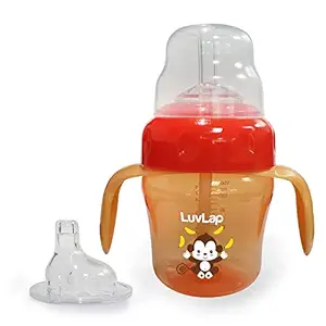 LuvLap Banana Time 150ml Anti Spill, Interchangeable Sipper / Sippy Cup with Soft Silicone Spout and Straw BPA Free, 6m+ (Orange)