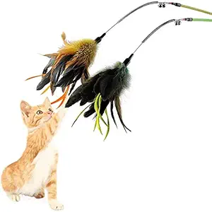 COZY PUPPIES Cat Toys with Feather, Cat Toy Feather Wand, Cat Teaser Toys, Cat Toy Feather Wand, Cat Feather Sticks with Bell for Kitten Cat Having Fun Exercise Playing (1.PC)