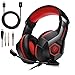 Produktbild Sporzin Gaming Headset für PC Xbox One Laptop Mac Pro,Professional Geräuschreduzierende PS4 Headset für Nintendo Switch On Ear mit Mikrofon und LED Light Rot