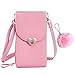 Produktbild Flywill Dame Handy Umhängetasche PU Leder Schultertasche Kleine Tasche Herzförmiger Metallknopf Geldbörse Handytasche mit Kartenfächer Verstellbar Schultergurt Passt Handy unter 6.5", Rosa