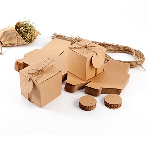 50 x Kraftpapier Geschenkbox Geschenkschachtel Geschenkverpackung Gastgeschenk mit Geschenkanhänger Gift Tags Papieretiketten Hochzeit Tischdeko