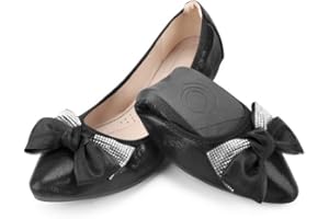 Padcod Womens Fold up Pumps Roll up Shoes Ladies Foldable Ballet Flats with Rhinestone, Portable Ladies Slip On Loafers