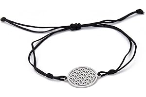 unift Flor de la Vida Colgante Pulsera para Mujeres Acero Inoxidable Estilo Geometría Excavar Flor de la Vida Doble Cuerda Pulsera Inspiracional Pulsera Ajustable Joyería