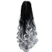 22" Claw on Ombre Two Tone Synthetic Curly Wavy Ponytail Hair Extensions Natural Black to Silver Grey