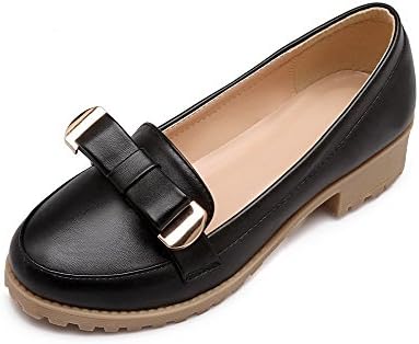 AgooLar Women's Round Closed Toe Low Heels Solid Pumps Shoes, Black, 39
