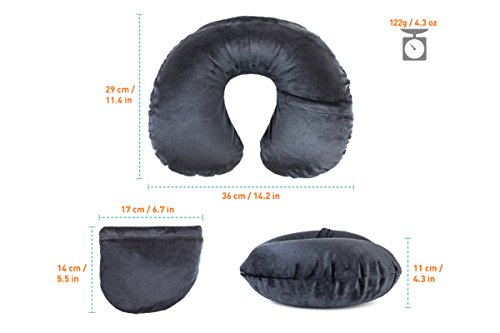 Nackenkissen Reisekissen aufblasbar – Nackenhörnchen fürs Flugzeug mit Fleece-Bezug, gratis Schlafmaske & Ohrstöpseln von Globeproof® - 4