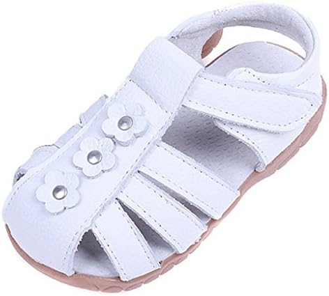 Oderola Girls Summer Sandals Closed Toe leather Solid Flowers Shoes(Toddler/Little Kid)