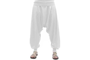 SAVARI | Pantalones Harem Sin Bolsillos | Étnico | Comodos | Pantalón Ideal para Yoga, Pilates y Danza | Hombre y Mujer | Sin Tiro Bajo y Cintura Ancha | Negro, Blanco, Gris, Azul, Vino | S-3XL