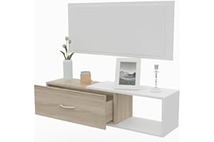 DORMIDAN- Mueble recibidor con cajón más Espejo, 1m de Ancho, (Blanco cajón Roble)