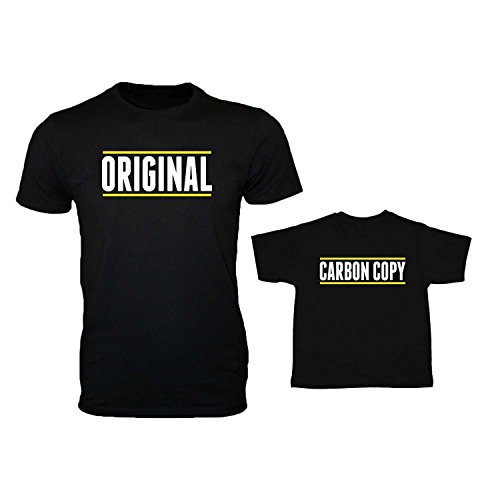 YaYa cafe Fathers Day and Carbon Family T-Shirt Combo for Dad and Son - Black - Men L Kid 1-2 Year