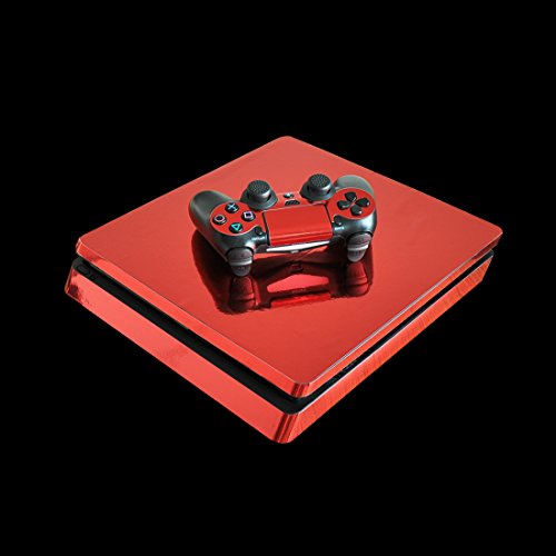 Preisvergleich Produktbild Playstation 4 Slim + 2 Controller Aufkleber Schutzfolien Set - Chrome Rot / PS4 S