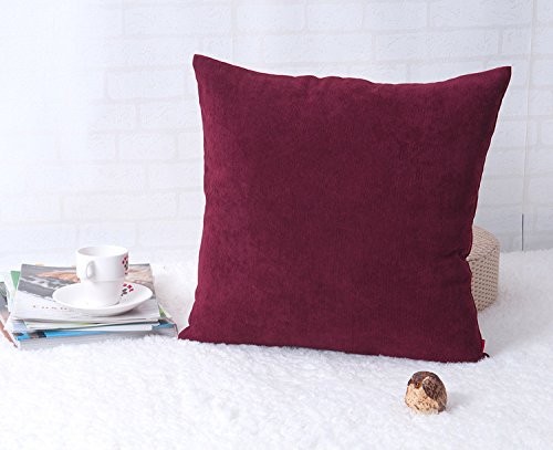 Baibu Einfach Dekorativ Sofa Kissenbezug Kissenhülle mit verdecktem Reißverschluss aus Kord in 10 modernen Farben und 6 Größen 60x60cm Burgundrot - 2