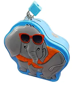FunBlast Coin Box for Kids with Lock and Key ? Cartoon Toy Money Bank for Kids Piggy Saving Box for Girls, Boys, Birthday Return Gift for Children (Elephant - Blue)