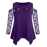 iHENGH Vorweihnachtliche Karnevalsaktion Damen Plus Größe beiläufige Spitze Patchwork Feste offene Schulter Oansatz Frauen T-Shirt Tops