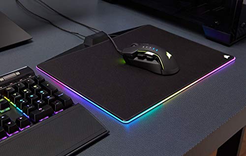 Corsair MM800C - Alfombrilla de Rat  n para Juego  Medio  15 Zonas RGB  Superficie Pa  o  Tela   Negro