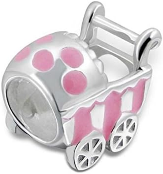 Silver Bead - Buggy Pram Stroller New Born Baby Girl - Fits Pandora European Bracelet - Free Gift Box
