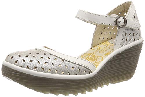 Fly London Yven029fly, Zapatos de tacón con Punta Cerrada para Mujer, Plateado (Silver/Offwhite 006), 39 EU