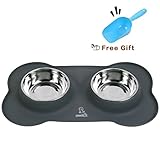 Comederos Perros Gatos Mascotas con Dos Tazas de Acero Inoxidable y una Base de 