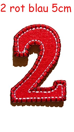 Zahl 2 rot blau 5cm Stoff Aufbügler Flicken Aufnäher Patches im Design von TrickyBoo Zürich Schweiz personalisieren Kleider Jeans Hosen Rock T-Shirt mit Zahlen Nummern Geburtsjahr Datum von Mädchen Buben Baby und jungen Kindern
