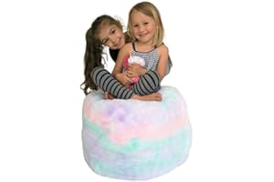 MiniOwls Plush Toy Storage Bag (Unfilled) Back to School Organizational Pastel Rainbow Ottoman – Sensory Soft Furry Teddy Bear Organizer with a Zipper. Pouf 20x20x15 inch. (Unicorn, Medium)