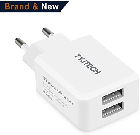 USB Wall Charger, TYJTECH 5V/2.4A 2 Ports Dual USB AC Power Adaptor Home Travel Charger Plug Power Adapter for iPhone 8 / iPhone X / iPhone 7 / 6 / 6 Plus, iPad Air 2 / mini 3, Samsung Galaxy S7 / S6