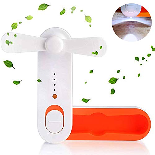 Mini ventilatore USB SHUNING tenuto in mano portatile da viaggio USB Fan, ventilatore palmare elettrico ventilatore a tasca pieghevole ricaricabile con luce a LED (Orange)