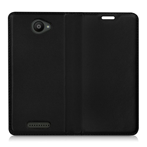 kwmobile Funda para bq Aquaris U U Lite - Carcasa para m  vil de  Cuero sint  tico  - Case  Plegable  en  Negro 
