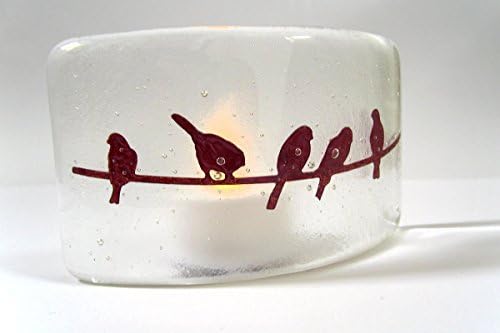Birds on a wire, fused glass tea light candle shade