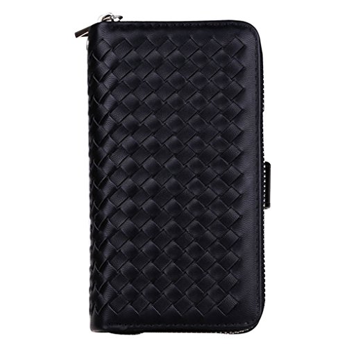 LOOKAY iPhone 7 Plus Multifunktions Hochwertigen PU Leder Handy Tasche Weben Handy Schutz Schale Tasche Schutzhülle Handyhülle hülle und Geldbörse 2 in 1 – Weave Schwarz - 2