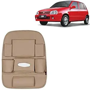 RD Universal PU Leather Car Auto Seat Back Organizer Multi Pocket Travel Storage Bag with Hangers, Tissue Paper and Bottle Holder-Beige Colour Compatible for Maruti Suzuki Zen