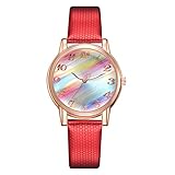 AchidistviQ Damen-Armbanduhr, arabische Ziffern, rundes Zifferblatt, Quarz, Kunstleder, Rot