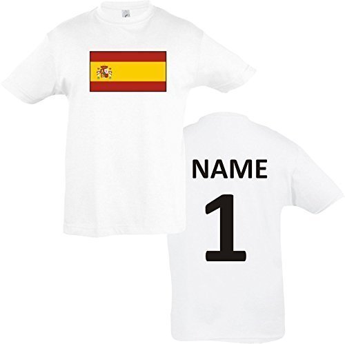 Kids T-Shirt Spanien Spain Ländershirt mit Wunschnamen und Nummer diverse Farben, Farbe weiss, Größe 140